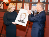 The big reveal! The Present star Cate Blanchett is presented her caricature by Sardi's Max Klimavicius.