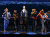 Andy Karl as Phil Connors and the cast of Groundhog Day.