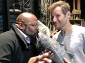 Mwah! James Monroe Iglehart kissed the fish. The Hamilton-bound star and Aladdin Tony winner visited his Memphis pal Chad Kimball  at Come From Away.(Photo: Colgan McNeil)