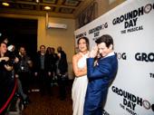 Time to meet the press! Karl gets silly with his Groundhog Day leading lady Barrett Doss.