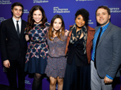 Together again! Significant Other's Gideon Glick, Lindsay Mendez, Sas Goldberg, Rebecca Naomi Jones and scribe Josh Harmon support their director Trip Cullman on his opening night.