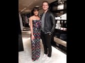 Broadway BFFs looking fashion forward! Lea Michele and Jonathan Groff unite at Armani in New York City for a listening party for her upcoming album Places, which hit earbuds on April 28.(Photo: Twitter.com/LeaMichele)
