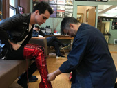 Don't panic! Kinky Boots-bound star Brendon Urie tries on the show's signature red heels. The Panic! at the Disco frontman begins performances on May 26.(Photo: Instagram.com/panicatthedisco)
