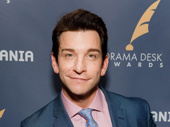 Andy Karl displays his award for Outstanding Actor in a Musical for his performance in Groundhog Day.