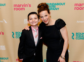 Luca Padovan, Lili Taylor, who play nephew and aunt in Marvin's Room, smile on the red carpet.
