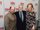 Stage and screen greats Jason Alexander and Laura Linney take a photo with Harold Prince.
