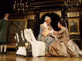 Huss Garbiya as Doctor Jose Cervi, Mark Rylance as King Philippe V and Melody Grove as Isabella Farnese in Farinelli and the King.