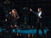Original Christine Sarah Brightman and current Phantom Peter Jöback sing out the show's title song in a surprise performance. 