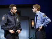 Chris Evans as Bill and Michael Cera as Jeff in Lobby Hero. 