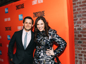 We love a Dogfight reunion! Benj Pasek and Lindsey Mendez hang at the Lobby Hero opening.